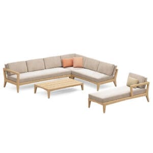 Image of render of Royal Botania Zenhit Lounge Set 05 teak corner sofa & daybed