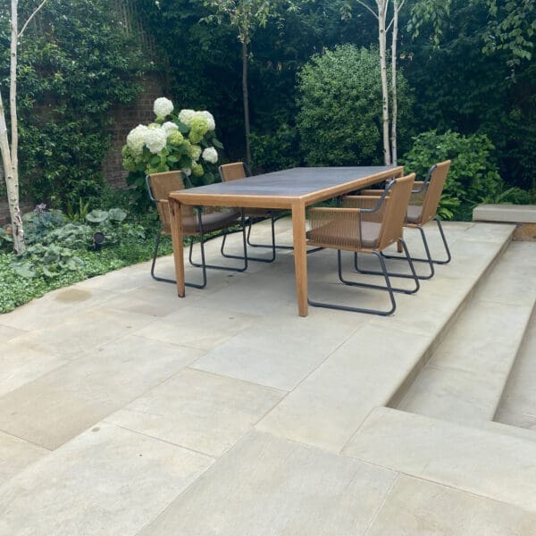 Teak and ceramic 4 seat table and chairs ex display lonndon