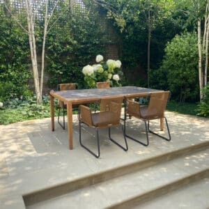 Roda 4 seat Teka table and Harp chairs London garden