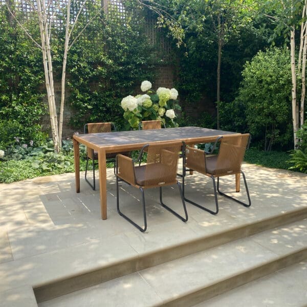 Roda 4 seat Teka table and Harp chairs London garden