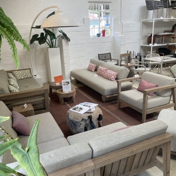 Image of Gommaire teak furniture shown at the Encompass Furniture showroom, Durleighmarsh Farm.