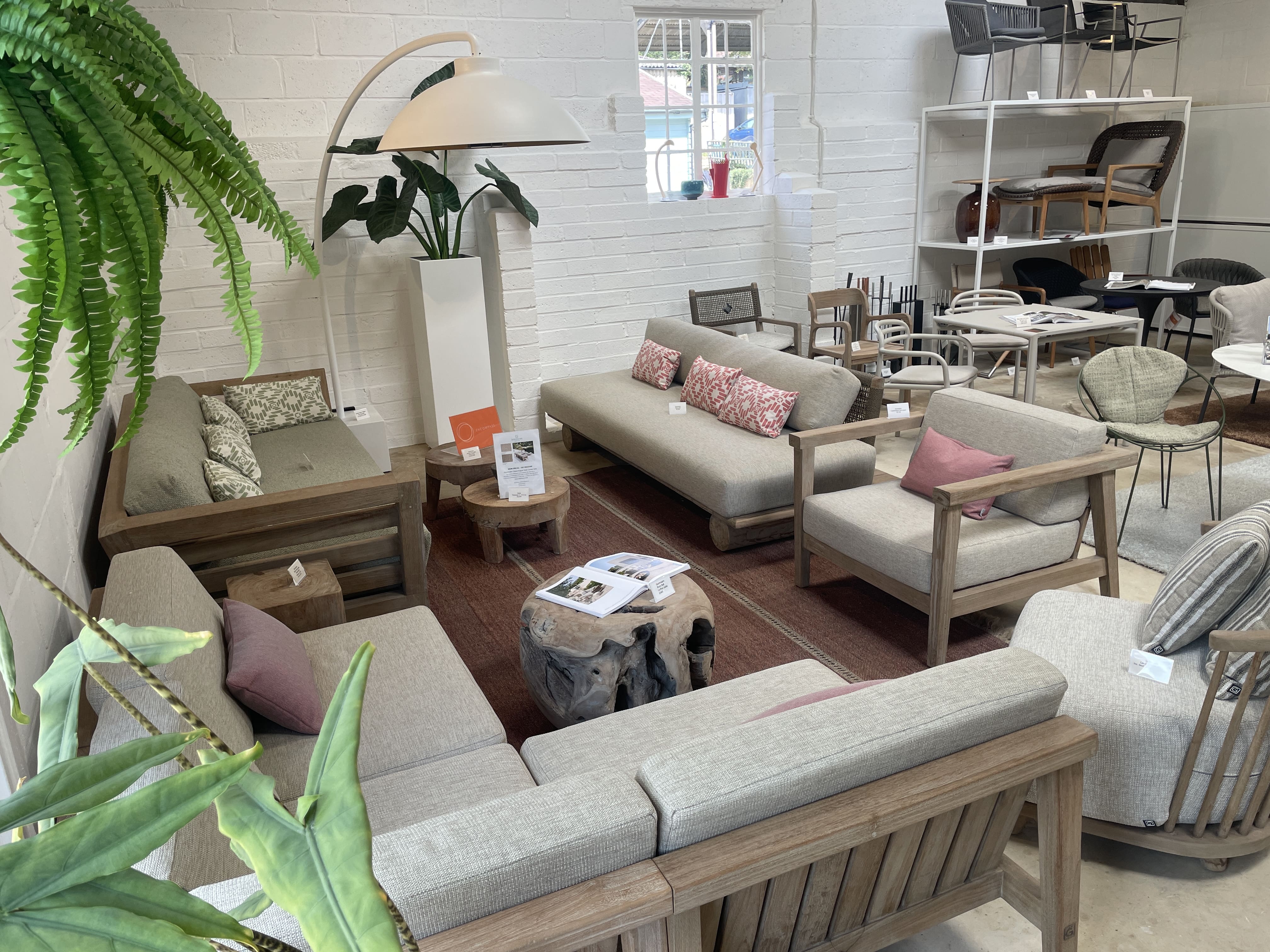 Image of Gommaire teak furniture shown at the Encompass Furniture showroom, Durleighmarsh Farm.