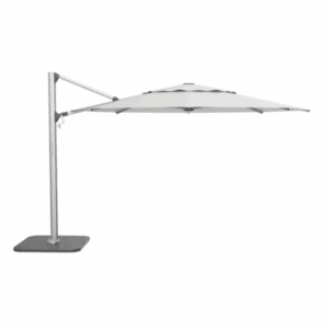 Studio image of Shadmaker Polaris cantilever parasol with anodised silver mast and light canopy