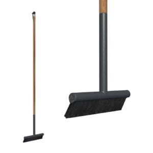 Studio image of RiZZ contemporary broom with anthracite aluminium body and teak shaft