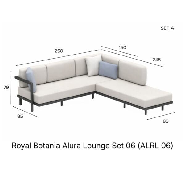 Studio image of Royal Botania Alura Lounge Set 06 with dimensions