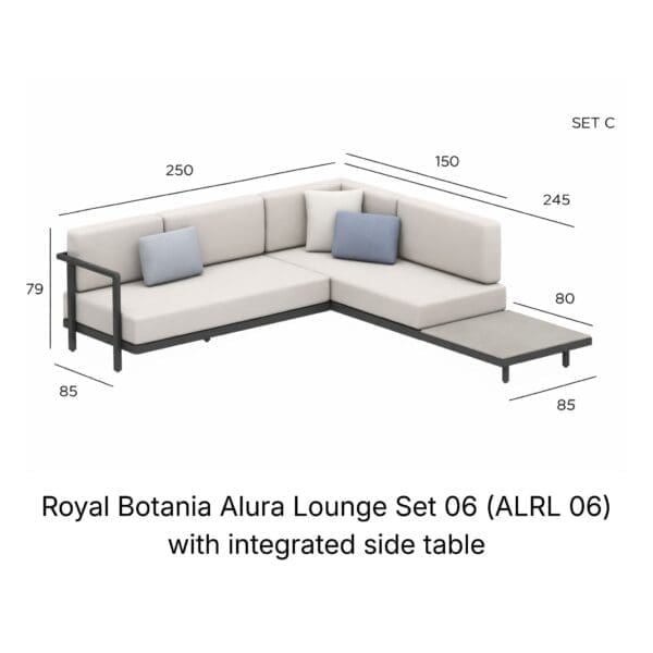 Studio image of Royal Botania Alura Lounge Set 06 C with dimensions