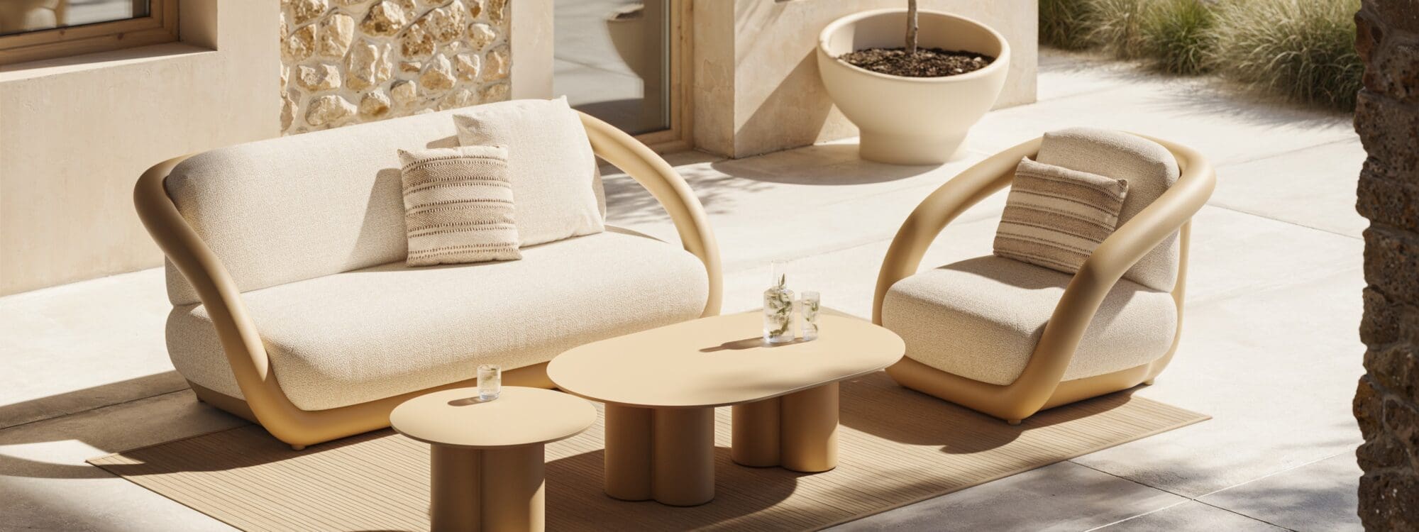 Image of Vondom Mel Garden Lounge Furniture - futuristic outdoor sofa and lounge chairs by Ramón Esteve