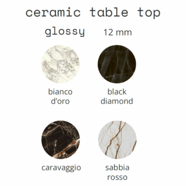 Image of swatches of gloss ceramics used for Joli modern dining tables