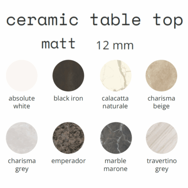 Image of swatches of matt ceramic used for Joli luxury dining tables