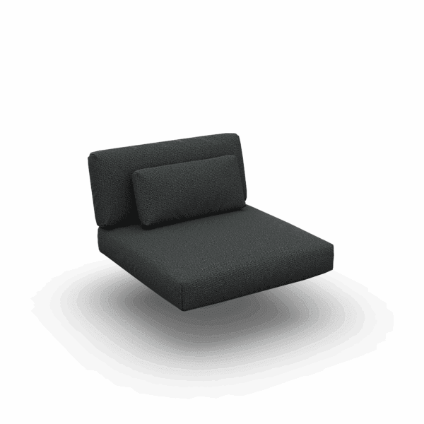 Studio image of back, seat and bolster cushion in Sunbrella Natte Sooty by Jati & Kebon