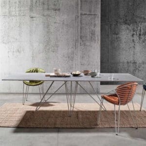 Image of Joli Wire rectangular table with geometric base and luxury ceramic table top