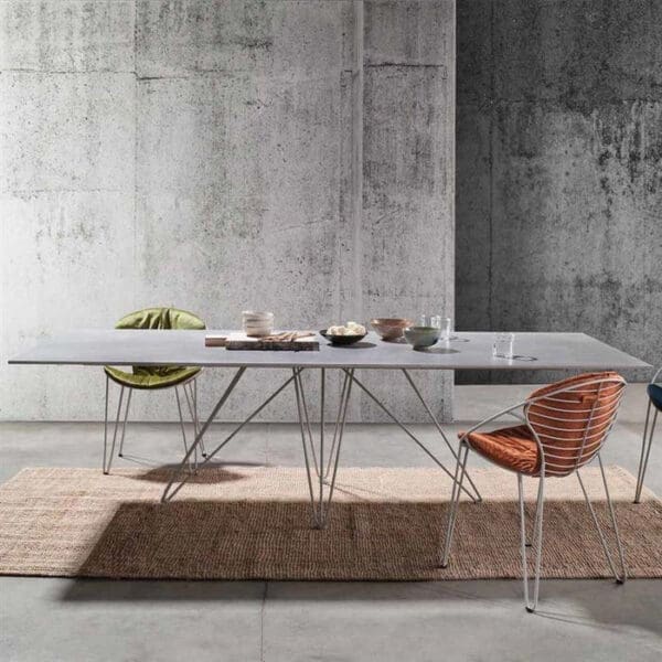 Image of Joli Wire rectangular table with geometric base and luxury ceramic table top
