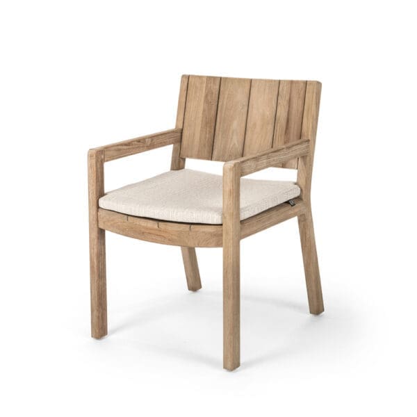 Studio image of Gommaire Mario teak armchair with cushion seat pad