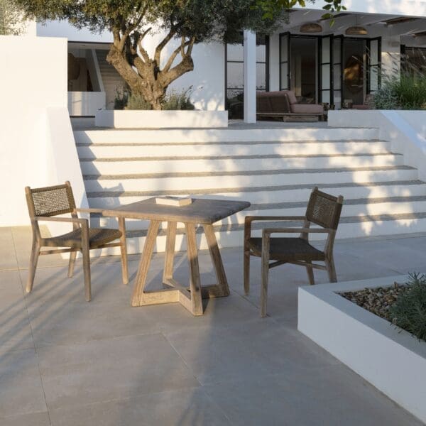 Image of Gommaire Dennis square teak table and Fiona teak armchairs