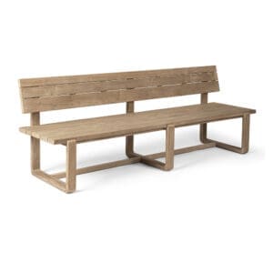 Studio image of the large Park Bench Oslo modern teak bench with back by Gommaire