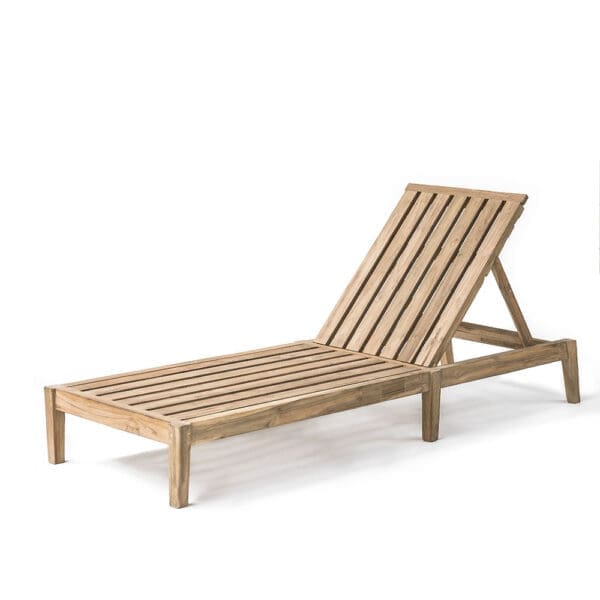 Studio image of Gommaire Copenhague teak sunlounger without cushion