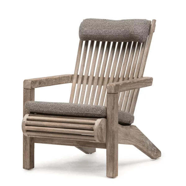 Studio image of Gommaire Orso teak easy chair with seat & head cushions