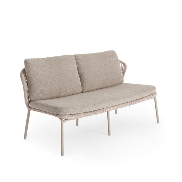 Studio image of Jati Kebon Lima 2 seat sofa with cushions in Sunbrella Lopi Sand
