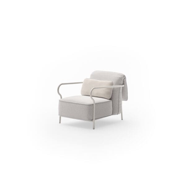 Studio image of sand coloured Salo armchair with sand coloured frame by Unopiu