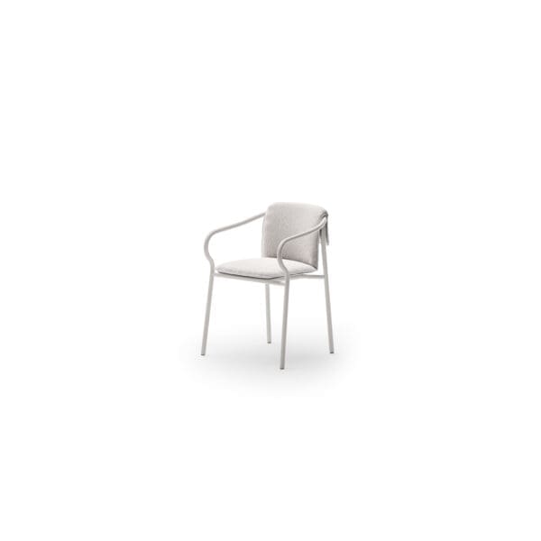 Studio image of sand-coloured Salò modern garden dining chair with back and seat cushion by Unopiu
