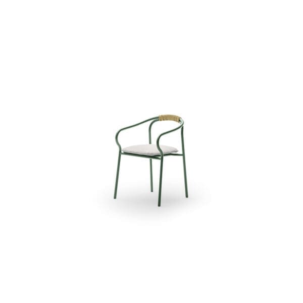 Studio image of Salò garden chair with bak and seat cushion by Unopiu