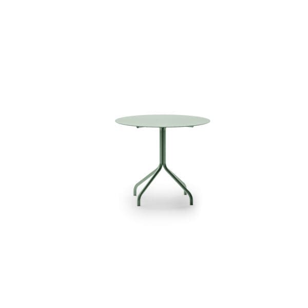Studio image of Salo round bistro table in sage green aluminium by Unopiu