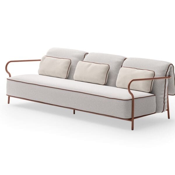 Studio image of Unopiu Salo 3 seat garden sofa with terracotta tubular frame