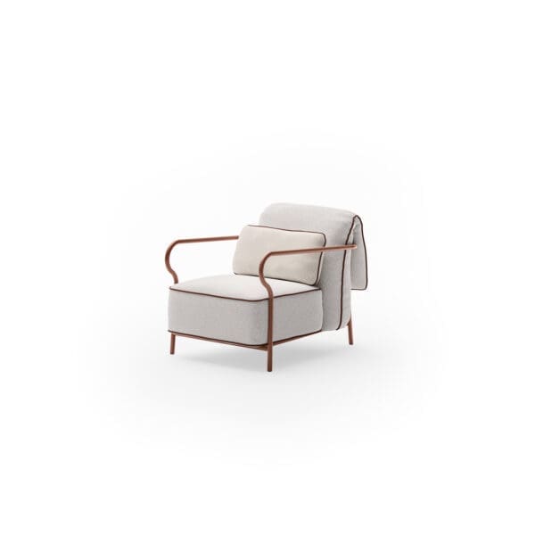 Studio image of Salo garden easy chair witht terracotta frame by Unopiu