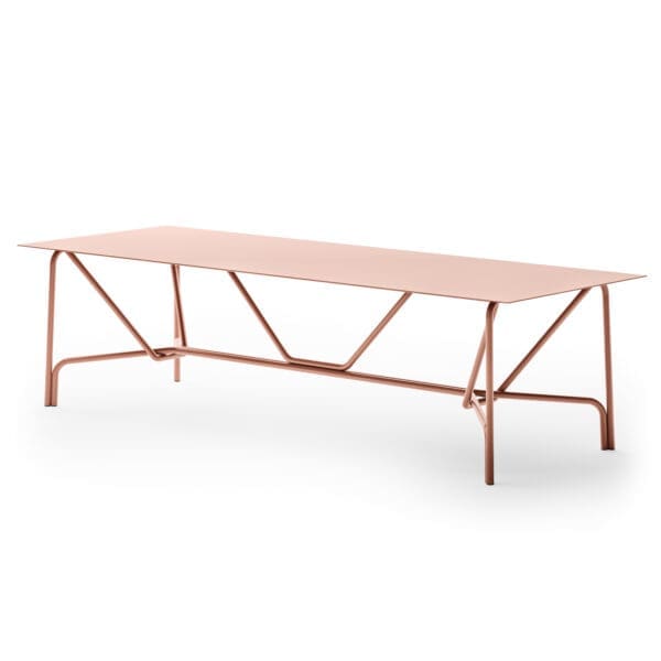 Studio image of Unopiu Salo large rectangular garden table in terracotta finish