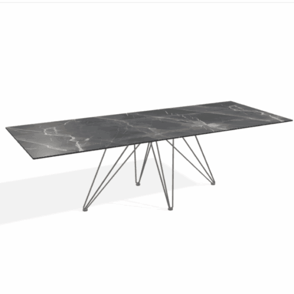 Image of Joli Wire rectangular table with ceramic top and geometric basea