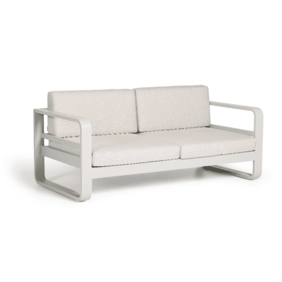 Studio image of Reno 2 seat aluminium garden sofa in Dune finish by Jati Kebon