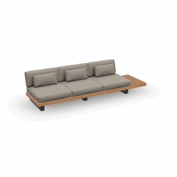 Studio image of Truro 3 seater teak sofa with side table to the right