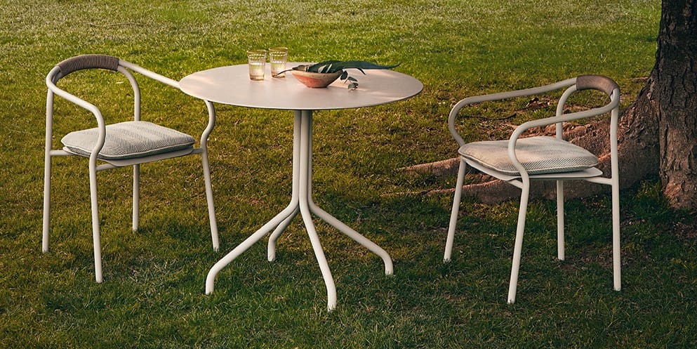 Image of pair of Unopiu Salo garden chairs and Salo bistro table