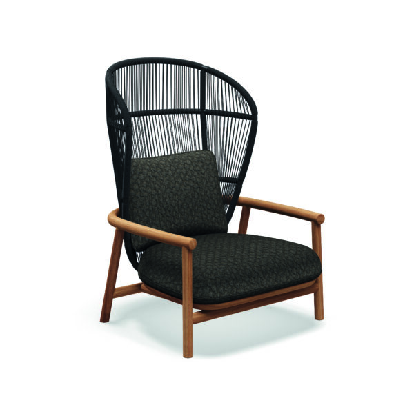 Studio image of Gloster Fern lounge chair with high back in raven rope