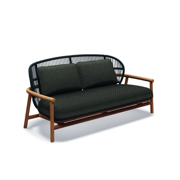 Studio image of Gloster Fern teak lounge 2 seater sofa with low back