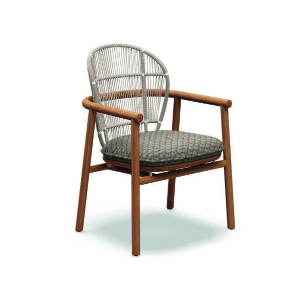 Studio image of Gloster Fern dining chair with arms with Dune rope