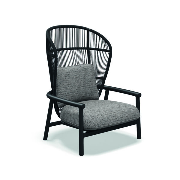 Studio image of high-backed Fern lounge chair in raven and meteor colour combination by Gloster