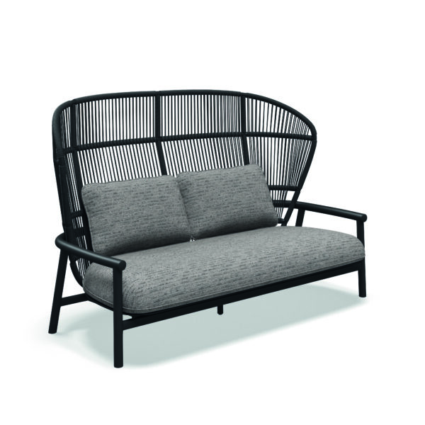 Studio image of Gloster Fern 2 seater sofa with high back in raven/meteor colour combination