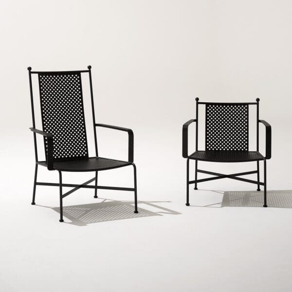 Studio image of RODA Stresa lounge chairs with high and low backs