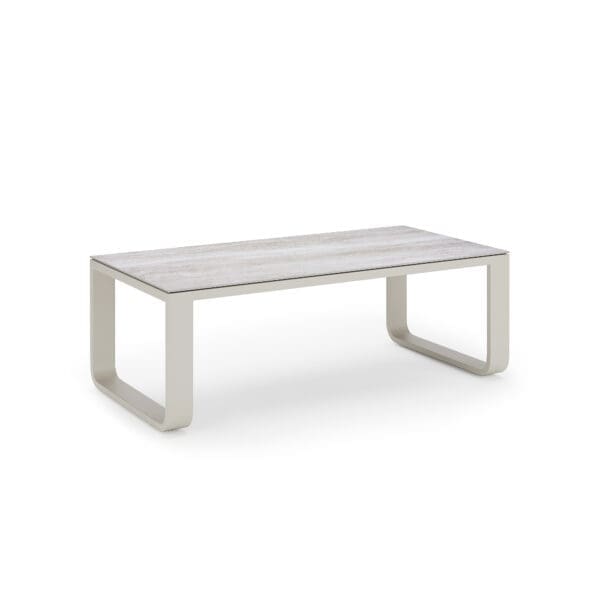 Image of Reno aluminium coffee table with dune frame and travertino ceramic frame by Jati Kebon