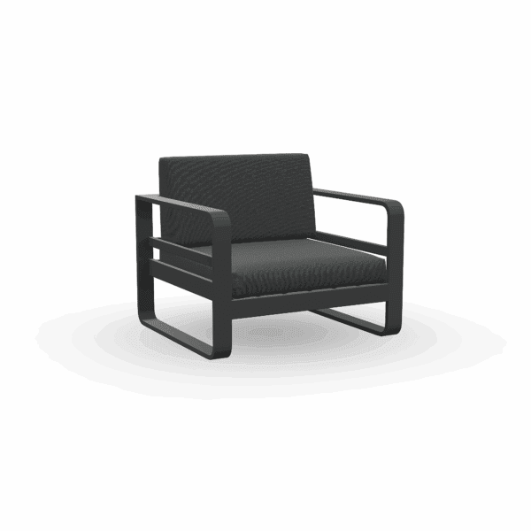 Studio image of charcoal coloured Reno aluminium garden lounge chair by Jati Kebon