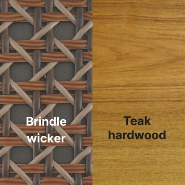 Image of swatch of Brindle wicker and teak used for Gloster furniture