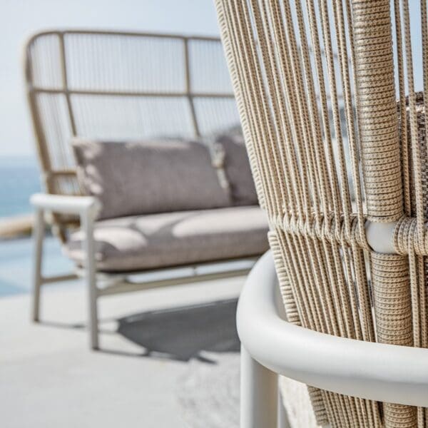 Image of detail of Gloster Fern aluminium lounge furniture's rope back
