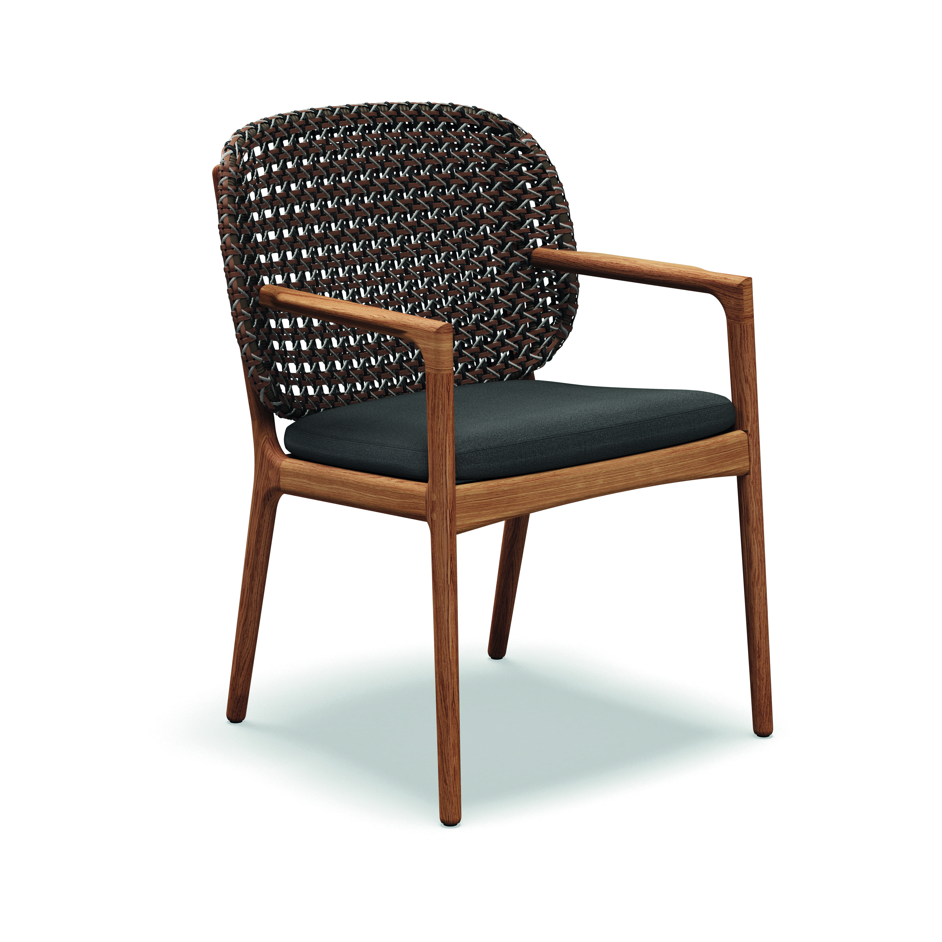 Studio iamge of Gloster Kay dining chair with arms in brindle wicker