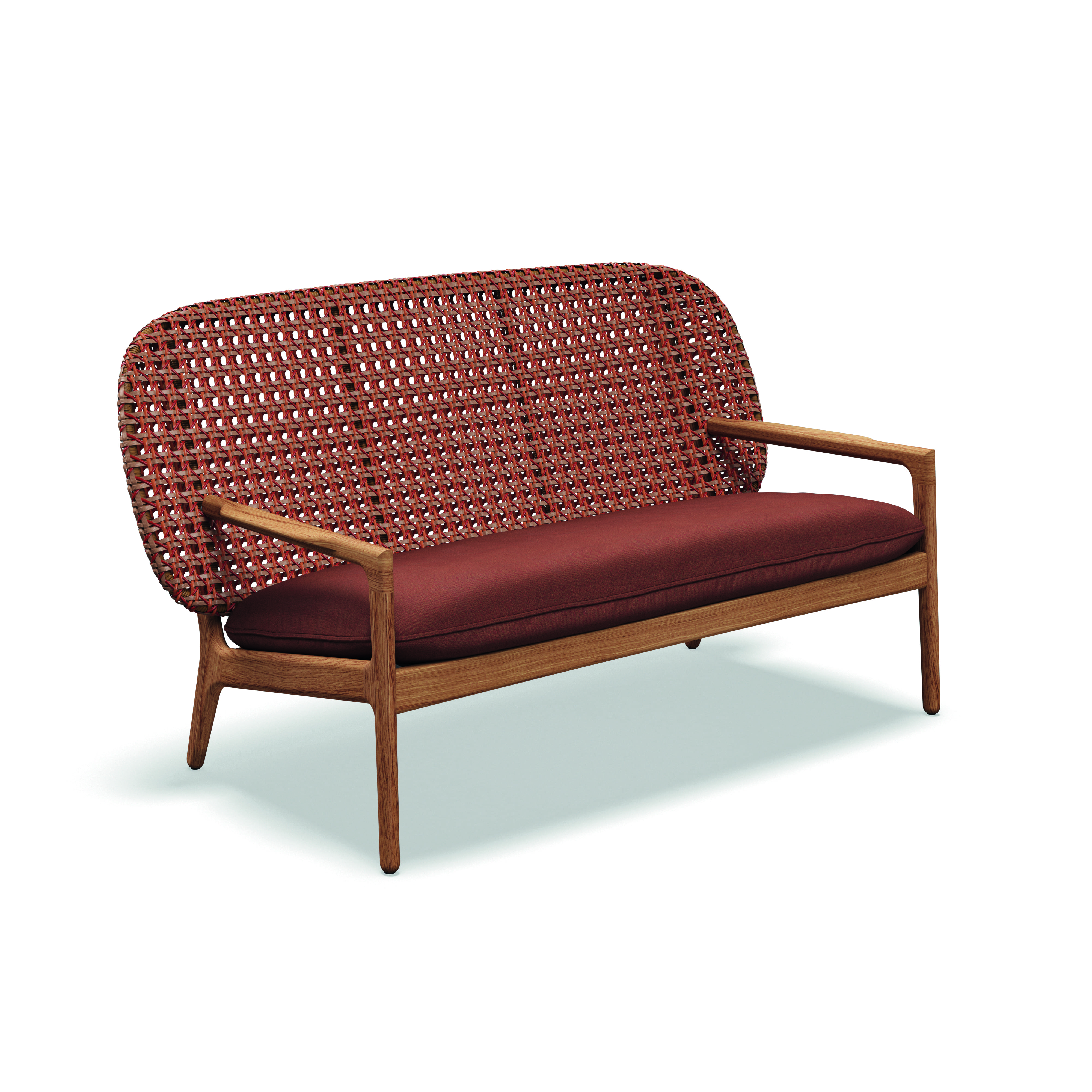 Studio image of Gloster Kay sofa in copper wicker with teak frame