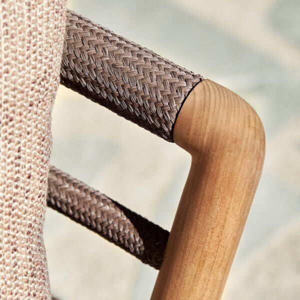 Image of detail of Archy Lounge's teak arms and Batyline Sleeves by Royal Botania