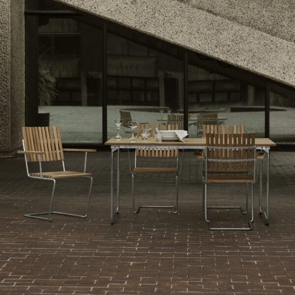 Image of Grythyttan Stahlmobler Bovik furniture in brutalist surroundings