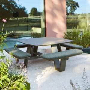 Image of Squadro picnic table in mat gree aluminium by Jati Kebon