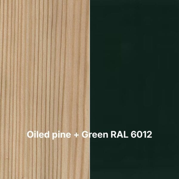 Image of swatch of oiled pine and green steel