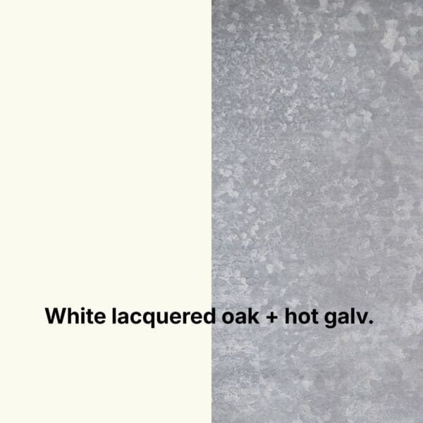 Image of swatch of white lacquered oak and hot galv steel